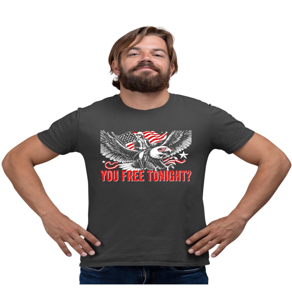 5X-Large Heather Black Mens George Washington USA Bald Eagle You Free Tonight? T-Shirt