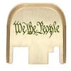 NDZ Performance Rear Slide Cover Back Plate for Gen 1-4 Glock 17 19, 9mm .40 .357 .45, Custom Olive Drab Green Laser Engraved Images on Brass, Made in The USA - We The People 1 Line Script view 1