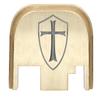 NDZ Performance Rear Slide Cover Back Plate for Gen 1-4 Glock 17 19, 9mm .40 .357 .45, Custom Silver Laser Engraved Images on Brass, Made in The USA - Knights Templar Shield view 1