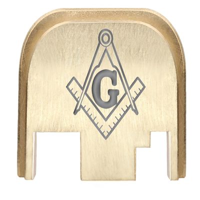 NDZ Performance Rear Slide Cover Back Plate for Gen 1-4 Glock 17 19, 9mm .40 .357 .45, Custom Silver Laser Engraved Images on Brass, Made in The USA - Masonic Square and Compass