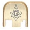 NDZ Performance Rear Slide Cover Back Plate for Gen 1-4 Glock 17 19, 9mm .40 .357 .45, Custom Silver Laser Engraved Images on Brass, Made in The USA - Masonic Square and Compass view 1