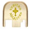 NDZ Performance Rear Slide Cover Back Plate for Gen 1-4 Glock 17 19, 9mm .40 .357 .45, Custom Light Gold Laser Engraved Images on Brass, Made in The USA - Veritas Aequitas Bold view 1