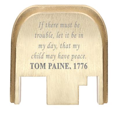 NDZ Performance Rear Slide Cover Back Plate for Gen 1-4 Glock 17 19, 9mm .40 .357 .45, Custom Silver Laser Engraved Images on Brass, Made in The USA - Thomas Paine
