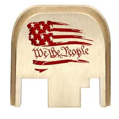NDZ Performance Rear Slide Cover Back Plate for Gen 1-4 Glock 17 19, 9mm .40 .357 .45, Custom Red Laser Engraved Images on Brass, Made in The USA - We The People Flag