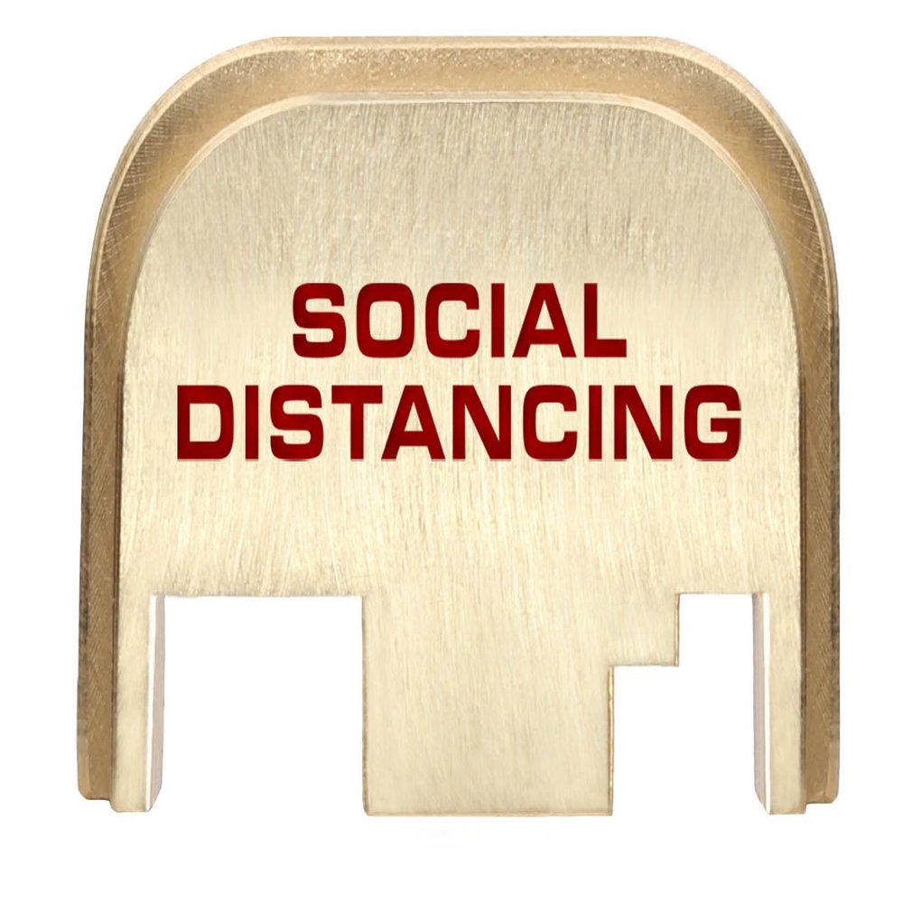 NDZ Performance Rear Slide Cover Back Plate for Gen 1-4 Glock 17 19, 9mm .40 .357 .45, Custom Red Laser Engraved Images on Brass, Made in The USA - Social Distancing