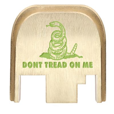 NDZ Performance Rear Slide Cover Back Plate for Gen 1-4 Glock 17 19, 9mm .40 .357 .45, Custom Light Green Laser Engraved Images on Brass, Made in The USA - Don't Tread On Me