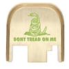 NDZ Performance Rear Slide Cover Back Plate for Gen 1-4 Glock 17 19, 9mm .40 .357 .45, Custom Light Green Laser Engraved Images on Brass, Made in The USA - Don't Tread On Me view 1