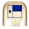 NDZ Performance Rear Slide Cover Back Plate for Gen 1-4 Glock 17 19, 9mm .40 .357 .45, Custom Dark Blue Laser Engraved Images on Brass, Made in The USA - Texas State Flag view 1