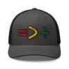 RIVEMUG NG Juneteenth Equality is Greater Than Division Embroidered Curved Bill Trucker Hat Mid Crown Adjustable Afro Cap Charcoal/Black view 2