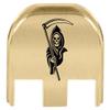NDZ Performance Slide Back Plate for Glock Gen 5 Models 17 19 19X 22 23 26 27 34 45 47  9mm/.40  Laser Engraved Brass  Grim Reaper 4, Black Fill  Made in USA view 1
