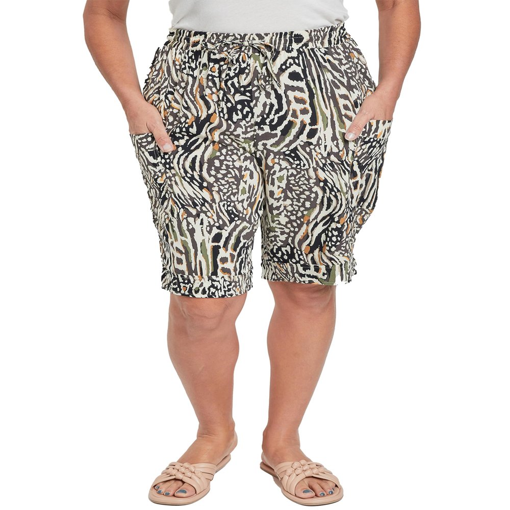 Royalty for Me Women's Elastic Waist Bermuda with Patch Pockets, Amazing Animal,L