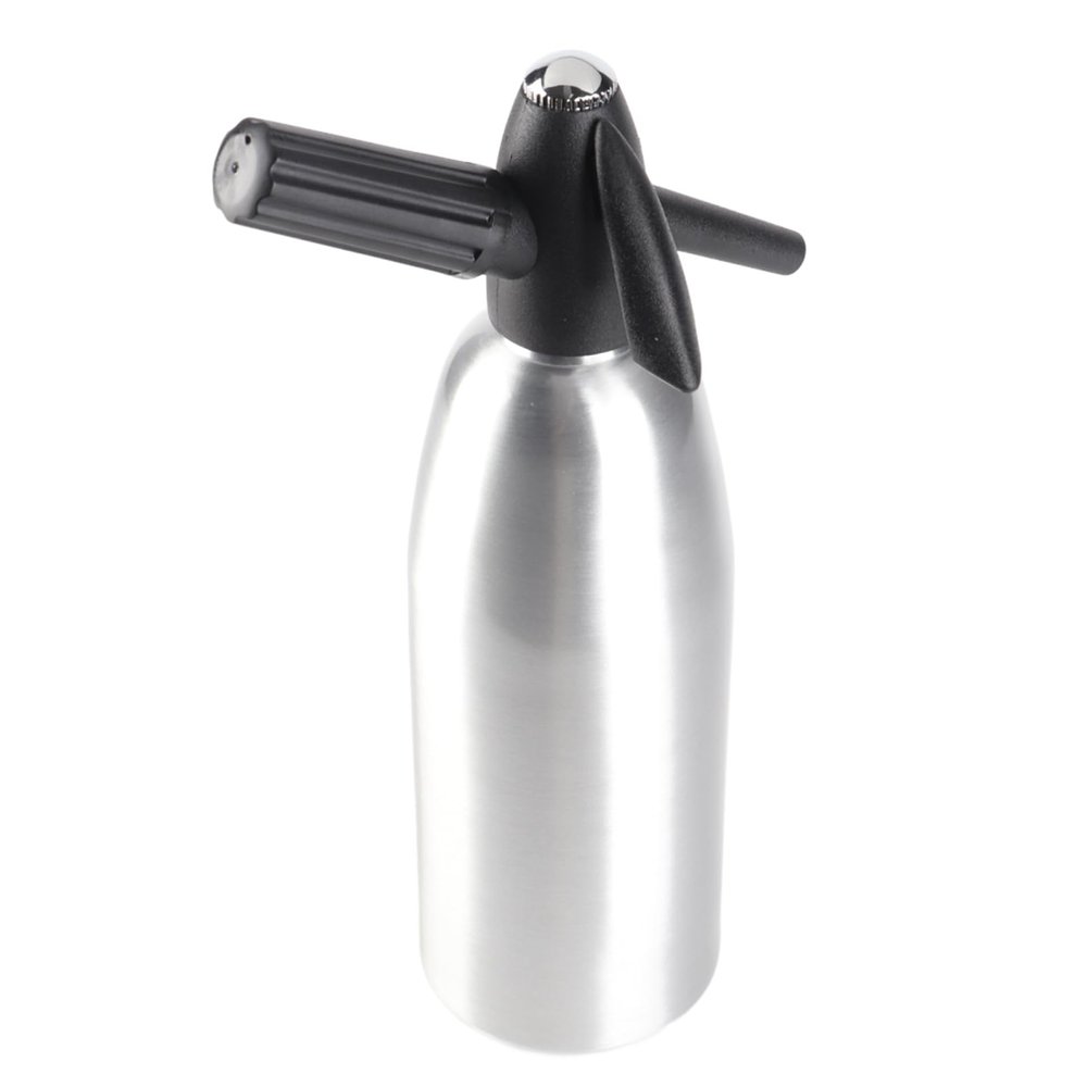 1L Soda Siphon Bottle,Portable Retro Alloy Soda Siphon, Carbonated Seltzer Water Maker with Pressure Regulator for Drinks Cocktail (Silver)