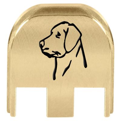 NDZ Performance Slide Back Plate for Glock Gen 5 Models 17 19 19X 22 23 26 27 34 45 47  9mm/.40  Laser Engraved Brass  Dog Head 2, Black Fill  Made in USA