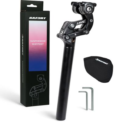 Safort USS Suspension Seatpost with Cover, Diameter: 27.2mm / 30.9mm / 31.6mm, for E-Bikes, Gravel, Road, Hybrid, 365mm (27.2mm x 365mm)