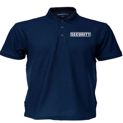 Security Polo in Navy with Silver/Reflective Design, Easy Care Pique Fabric, Poly/Cotton.
