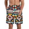 Native American Pattern Print Men's Beach Shorts Elastic Waist Drawstring Lightweight Summer Casual Shorts with Pockets White view 1