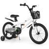 COSTWAY Kids Bike, 18 Inch Toddler Bike with Kickstand for Boys & Girls Aged 3-8 Years Old, Kids Bicycle w/Removable Training Wheels, Handbrake & Coaster Brake, Basket (White, Checkerboard Pattern) view 1