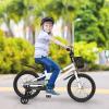 COSTWAY Kids Bike, 18 Inch Toddler Bike with Kickstand for Boys & Girls Aged 3-8 Years Old, Kids Bicycle w/Removable Training Wheels, Handbrake & Coaster Brake, Basket (White, Checkerboard Pattern) view 2