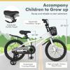 COSTWAY Kids Bike, 18 Inch Toddler Bike with Kickstand for Boys & Girls Aged 3-8 Years Old, Kids Bicycle w/Removable Training Wheels, Handbrake & Coaster Brake, Basket (White, Checkerboard Pattern) view 4