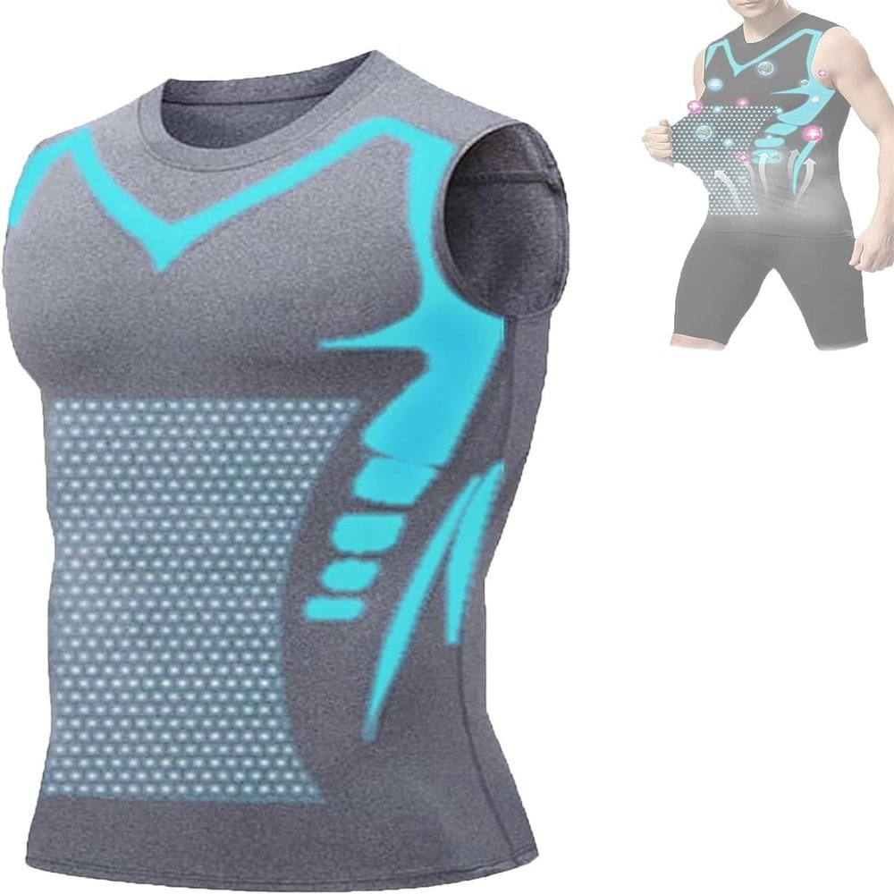 YJFZYYJJ Men Compression Shirt, 2024 New Version Ionic Shaping Sleeveless Vest for for Men to Build a Perfect Body (Gray,S,Small)