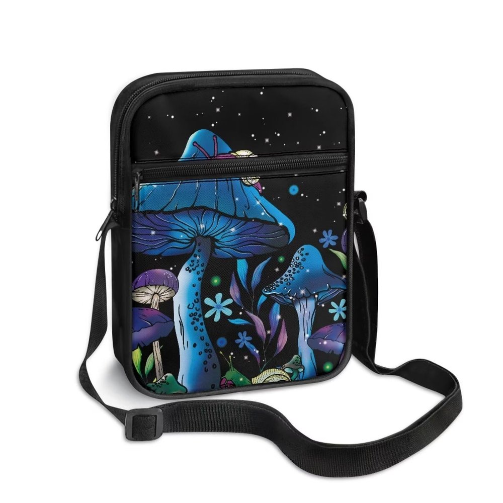 TODIYADDU Blue Mushroom Snail Messenger Bag for Women Crossbody Purse Starry Sky Shoulder Bag with Zipper Closure Waterproof Travel Sling Bag for Watch Cards Lipstick Small Cell Phone Purse Wallet-1