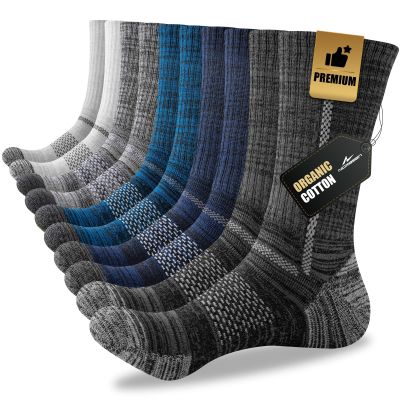 Niorasen Men's Cotton Crew Work Socks, 5 Pairs Cushioned Boot Socks, Moisture Wicking Athletic Socks for Hiking Sports Running 10-13 (Multicolor)