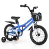 COSTWAY Kids Bike, 16 Inch Toddler Bike for Boys & Girls Aged 3-8 Years Old, Kids Bicycle w/Removable Training Wheels, Handbrake & Coaster Brake, Basket, Bell (Blue, Graffiti Pattern) view 1