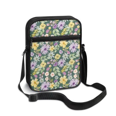TODIYADDU Purple Green Flowers Messenger Bag for Women Mini Shoulder Bag with Adjustable Straps Lightweight Sling Purse Chest Bag for Daily Items Portable Crossbody Phone Bag Trendy Handbags-1