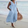 chouyatou Women's Summer Sleeveless Button Down Cotton Tank Dress Loose A-Line Tiered Tunic Beach Dress (X-Small, Light Blue) view 2