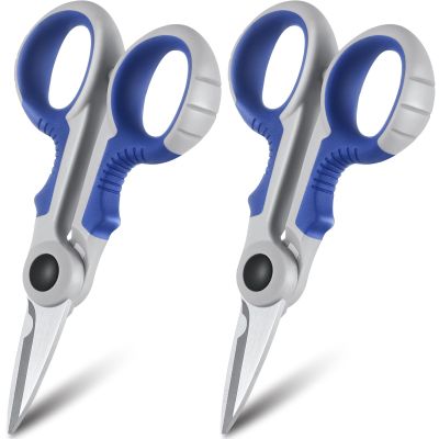 Honoson 2 Pcs 5.7" Fishing Scissors Braided Line Cutters Fishing Heavy Duty 3cr13 Non Slip Serrated Edge Scissors Saltwater Freshwater Braid Multi Function Cutter for Trimming (Blue Gray)