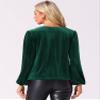 Allegra K Vintage Velvet Top for Women's Christmas Cowl Neck Oversized Lantern Sleeve Casual Blouse Large Dark Green view 3