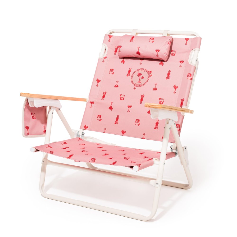 Business & Pleasure Co. Margaritaville Manana Backpack Beach Chair Lay Flat Reclining, Lightweight & Portable, Insulated Cooler Pocket, Strawberry Daiquiri Marg