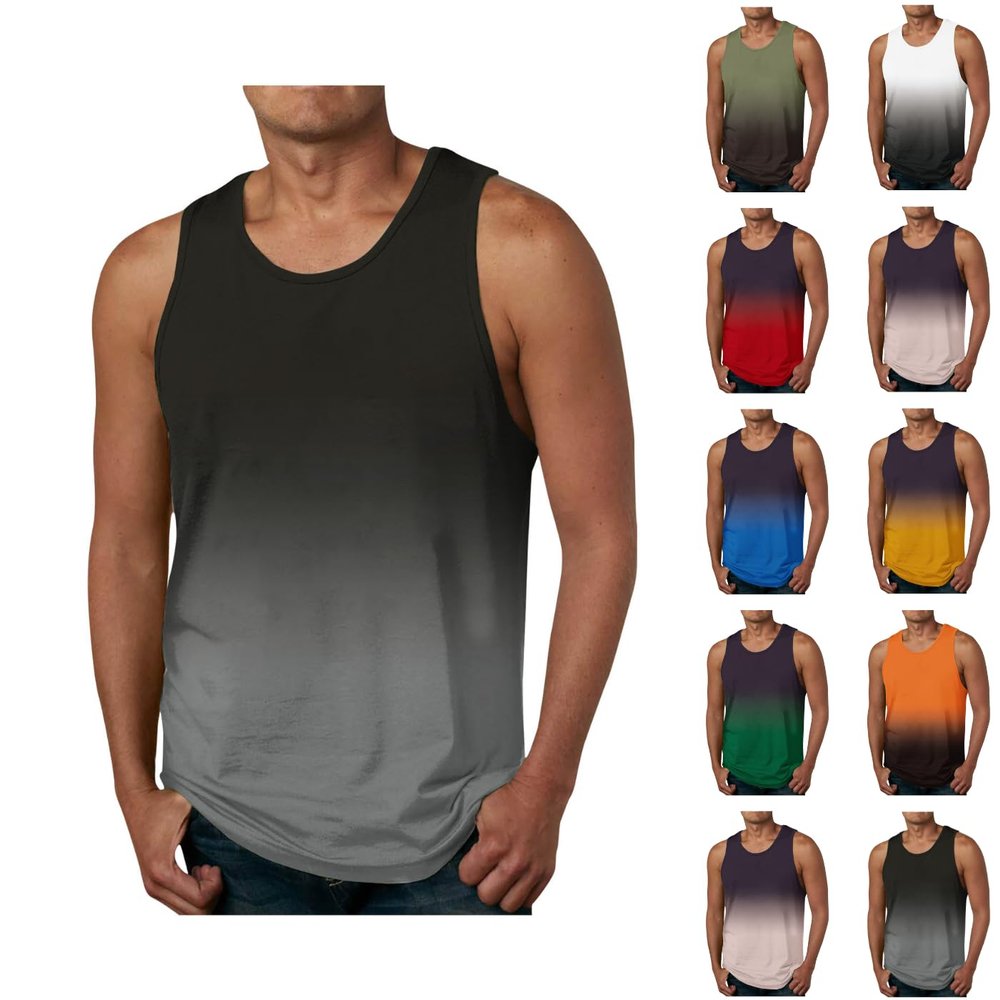 Generic Men's Tank Tops Workout Swim Beach Shirts Summer Sleeveless T-Shirts Bodybuilding Gym Fitness Athletic Jogging Running, XX-Large, A02_gray