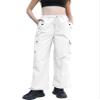 Betusline Girl's High Waist Wide Leg Cargo Pants Y2K Parachute Pants with Pockets and Drawstring, White, 6-7 Years = Tag 130 view 2