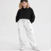 Betusline Girl's High Waist Wide Leg Cargo Pants Y2K Parachute Pants with Pockets and Drawstring, White, 6-7 Years = Tag 130 view 3