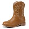 PANDANINJIA Girls Toddler Cowgirl Boots Riding Round Toe Boys Cowboy Boot Little Kids Short Calf Western Cowgirl Booties(Brown Pu 3 M US Little Kid) view 1