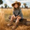 PANDANINJIA Girls Toddler Cowgirl Boots Riding Round Toe Boys Cowboy Boot Little Kids Short Calf Western Cowgirl Booties(Brown Pu 3 M US Little Kid) view 2