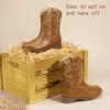 PANDANINJIA Girls Toddler Cowgirl Boots Riding Round Toe Boys Cowboy Boot Little Kids Short Calf Western Cowgirl Booties(Brown Pu 3 M US Little Kid) view 4
