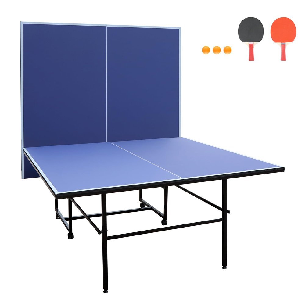 9 x 5 ft Indoor Ping Pong Table with Quick Clamp Ping Pong Net and Post Set - Table Tennis Table with Single Player Playback Mode