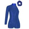 Xnihocha Kids Girls Sparkly Sequin Gymnastics Leotard One Shoulder Long Sleeve Bodysuit with Hair Tie Jazz Dancewear Blue 6 Years view 1