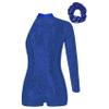 Xnihocha Kids Girls Sparkly Sequin Gymnastics Leotard One Shoulder Long Sleeve Bodysuit with Hair Tie Jazz Dancewear Blue 6 Years view 2