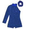Xnihocha Kids Girls Sparkly Sequin Gymnastics Leotard One Shoulder Long Sleeve Bodysuit with Hair Tie Jazz Dancewear Blue 6 Years view 3