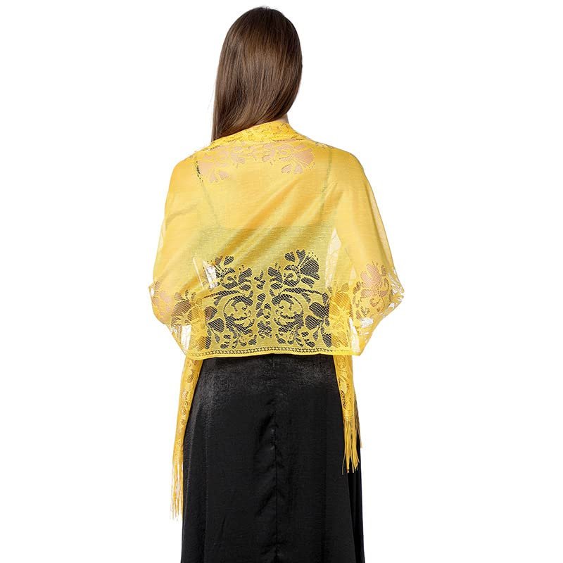 LeJulyeekay Women Shawls Floral Chiffon Scarf Wrap Bolero Wedding Bridal Cape for Dresses SCF03,Yellow