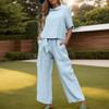 Women 2 Piece Cotton Linen Outfits Casual Short Sleeve Top Summer Plus Size Suits High Waist Wide Leg Pants Sets view 2
