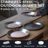 CAMPINGMOON Camping Plates 8 pack set Salad Side Dinner Plate Dishes Outdoor Tableware Stainless Steel with Canvas Case S397-2S view 2