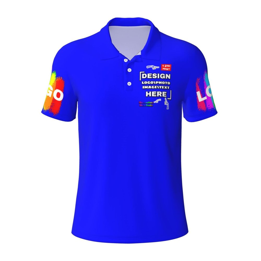 Custom T Shirts Add Your Own Image Text T Shirts Perfect for Golf Fishing Tennis Personalized Design 4 Side Print Custom Polo Shirts for Man Custom Gift 4X-Large Blue