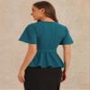 Allegra K Peplum Blouse for Women's Round Neck Bell Sleeve Belted Waist Office Work Tops X-Small Peacock Blue view 3