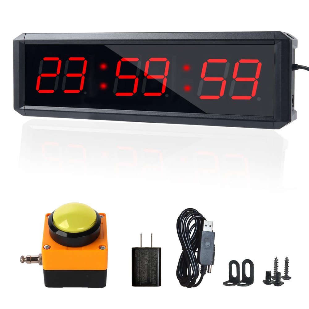 BS-MIAOBO Independent Button Type 1.5-inch Fitness Room Rest Timer, Suitable for Gym Exercise/School/Home Exercise/Boxing Gym/Indoor Rock Climbing (1.5 inch 6-Digit red)