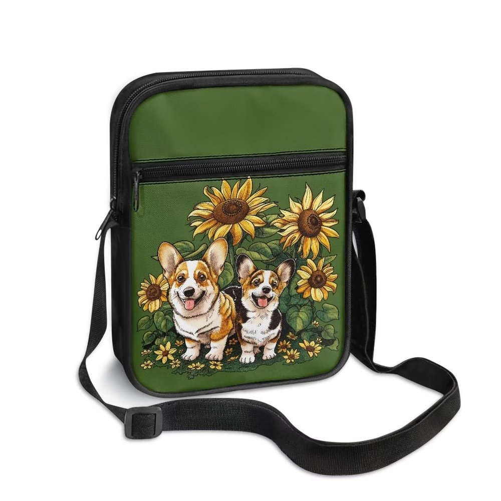 TODIYADDU Sunflower Corgi Shoulder Bag for Women Men Crossbody Sling Bag Fashion Messenger Bag Small Cell Phone Purse Holder Wallet Portable Handbags for Notebook Keys Cards Nice Chest Bag Gifts-1
