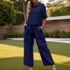 Women 2 Piece Cotton Linen Outfits Casual Short Sleeve Top Summer Plus Size Suits High Waist Wide Leg Pants Sets view 2